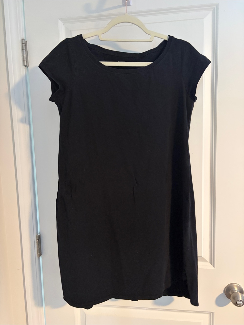 Eileen Fisher Black Cap-Sleeve Organic Cotton Knit Shift Dress